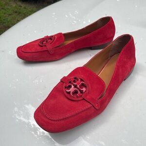 Tory Burch Miller Logo Metal Bit Red Loafers Size 10